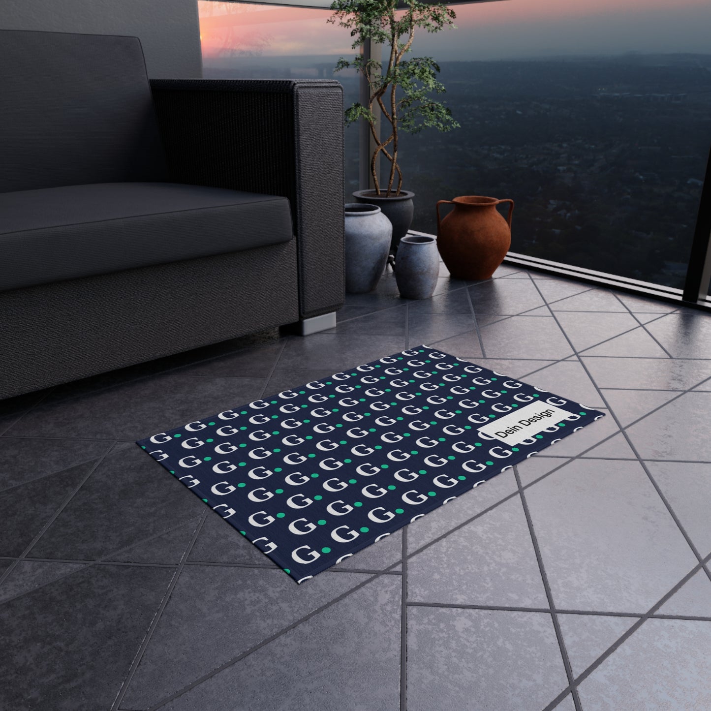 Outdoor Rug — Navy Monogram G Pattern Outdoor Rug (Custom Text "Dein Design")