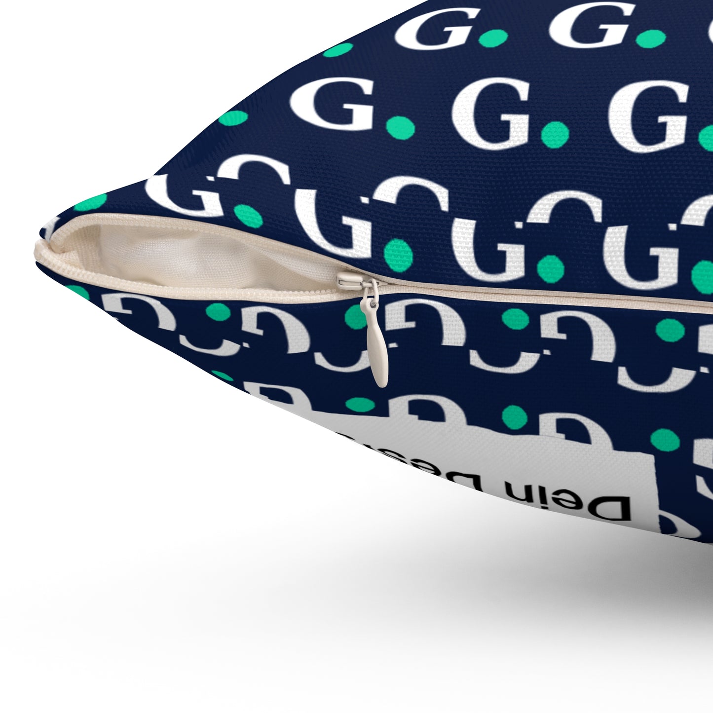 Monogram G Pattern Spun Polyester Pillow — Navy & Green Decorative Cushion