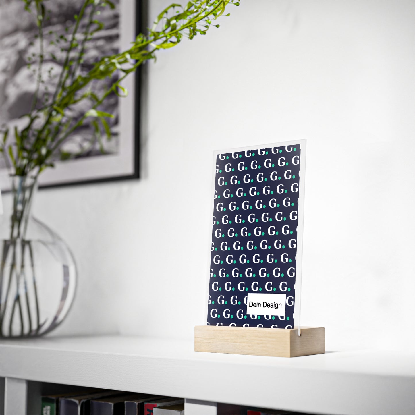 Acrylic Desk Sign with Wooden Stand — Personalized Monogram Display