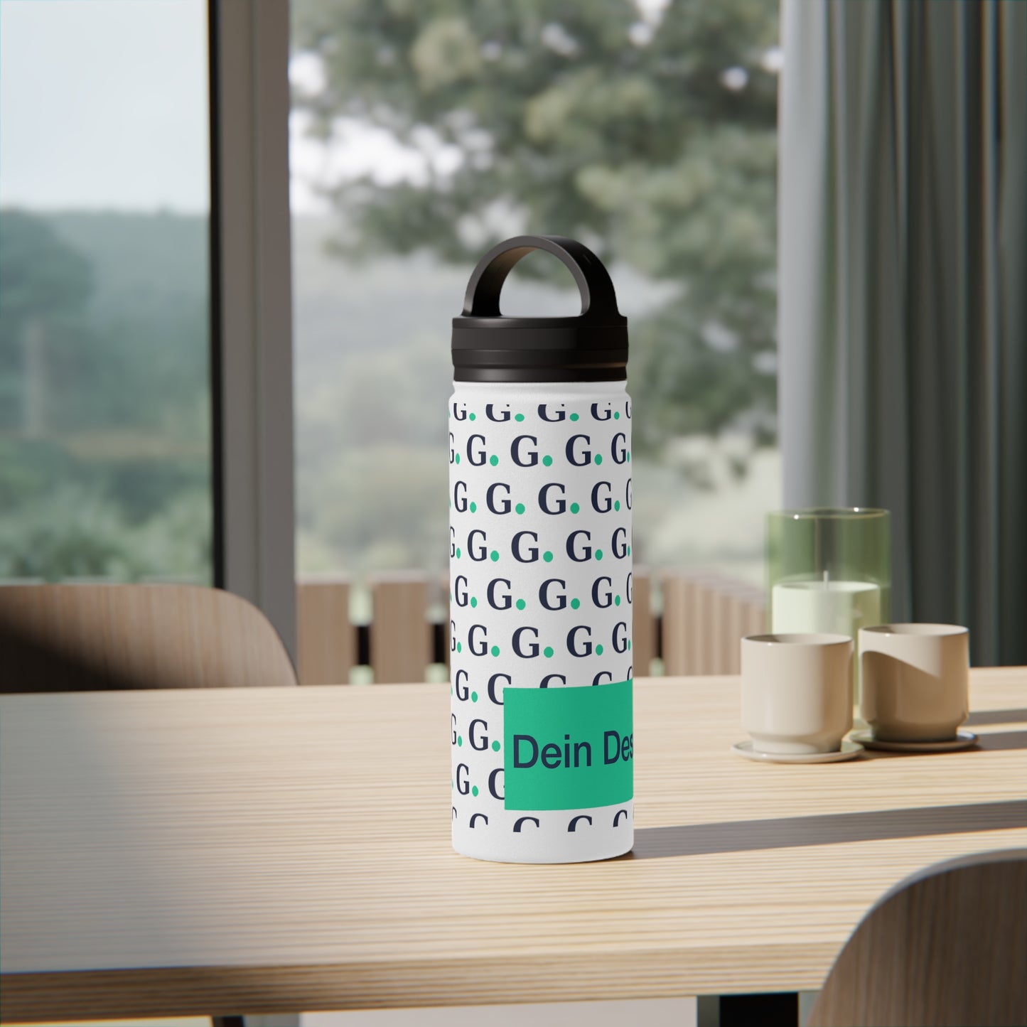 Monogram G Pattern Stainless Steel Water Bottle with Handle Lid
