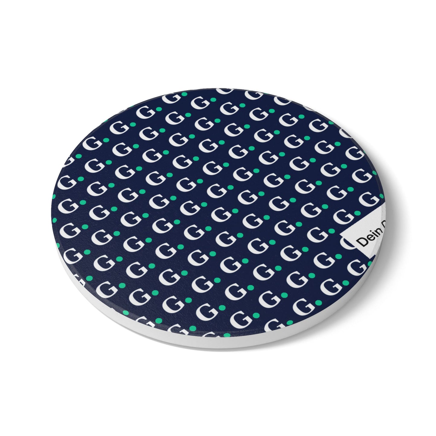 Monogram 'G' Ceramic Coaster — Navy & Teal Repeating Initial Pattern