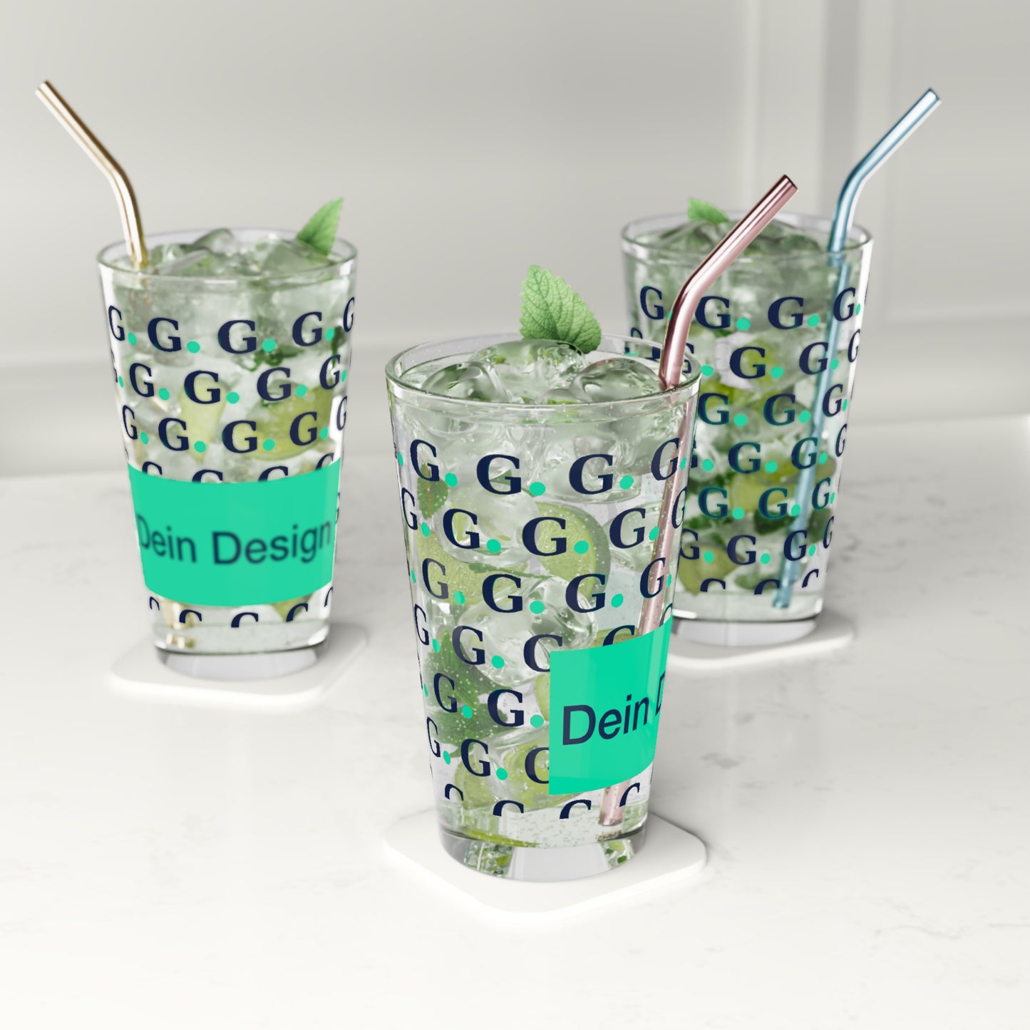 Monogram G Pattern 16oz Pint Glass — Personalized Initial Drinkware
