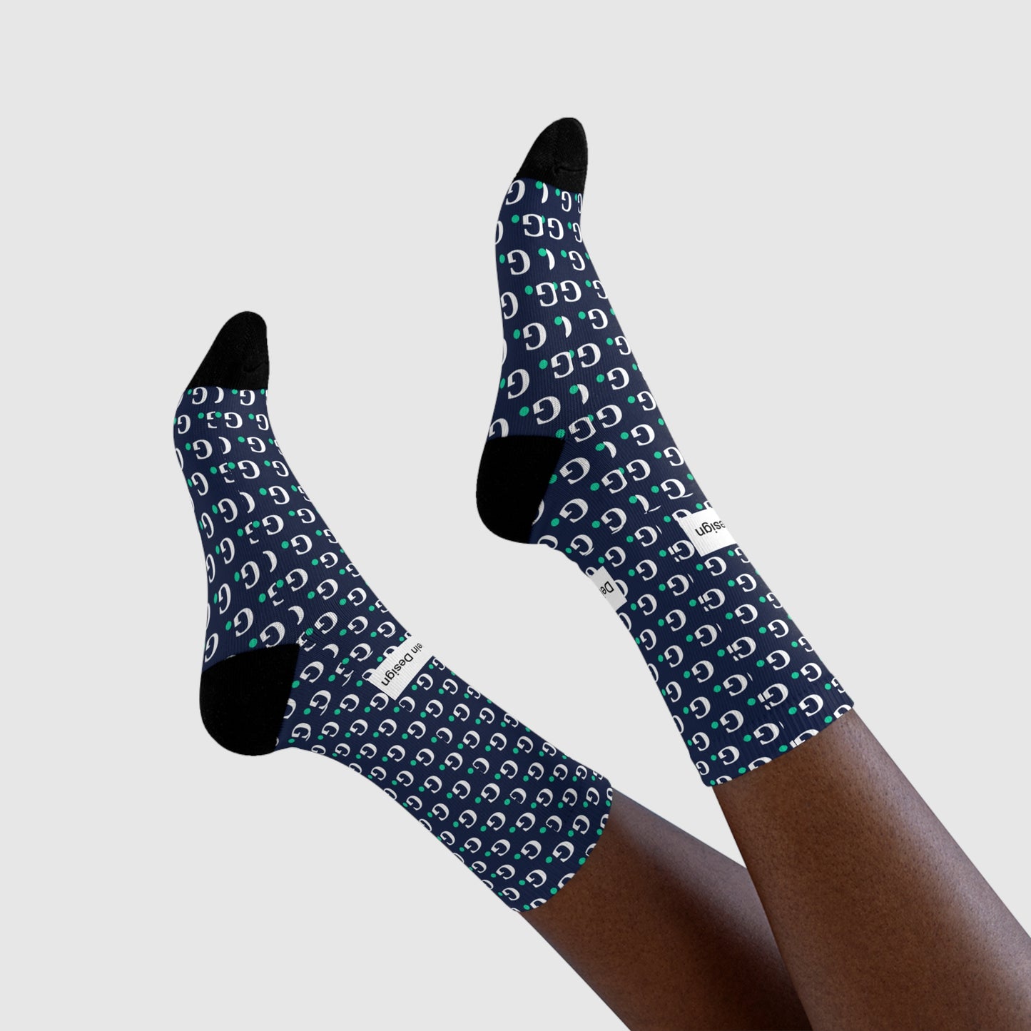 Monogram G Pattern Crew Socks — Navy Sublimation Socks with 'Dein Design' Label