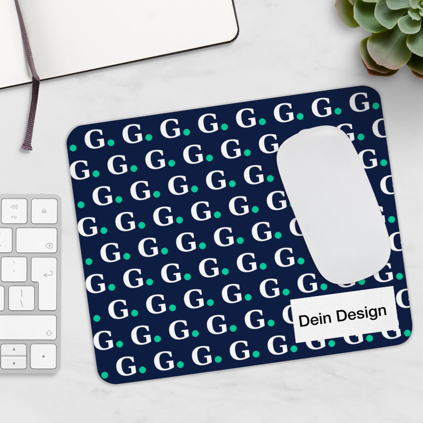 Monogram G Pattern Mouse Pad — Navy Blue Desk Mat with Teal Accent