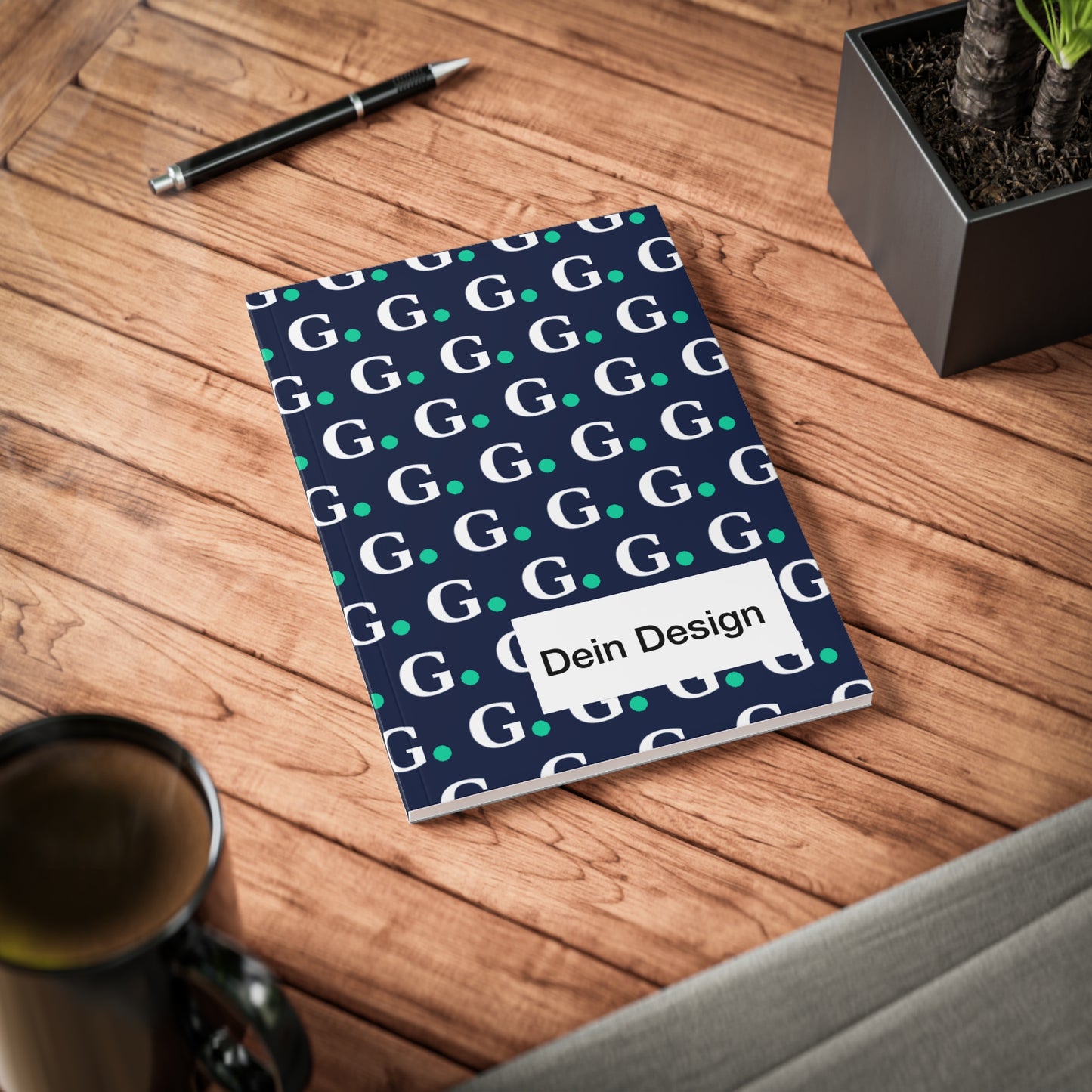 Monogram G Pattern A5 Notebook — Navy & Teal Dotted Initial Journal