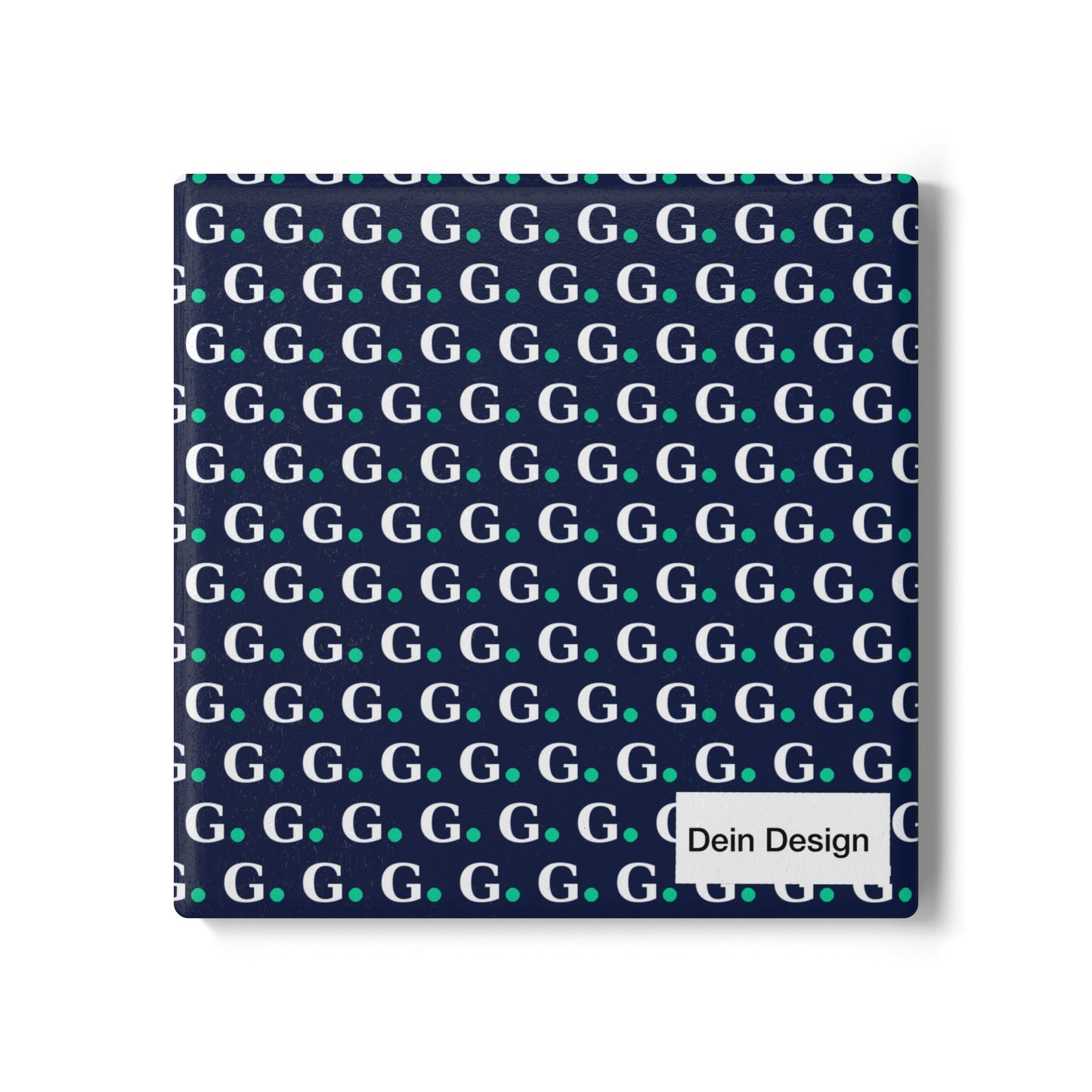 Monogram 'G' Ceramic Coaster — Navy & Teal Repeating Initial Pattern