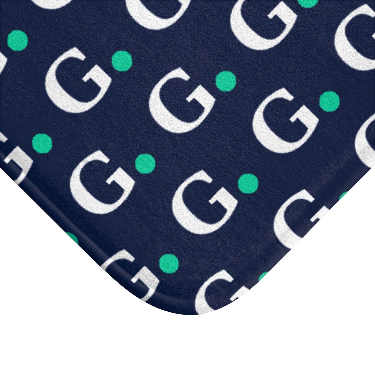 Monogram G Dot Bath Mat — Navy & Teal Patterned Bathroom Rug