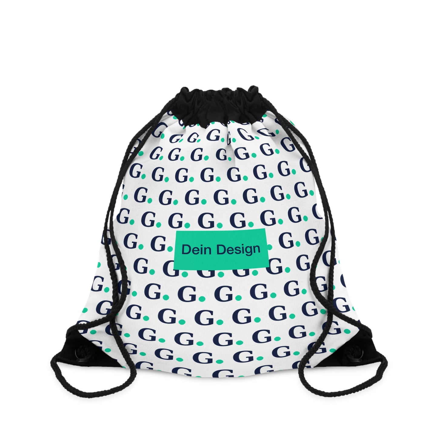 Drawstring Bag — Repeating 'G' Pattern Tote with 'Dein Design' Center Label, Casual Everyday Gym & School Pack
