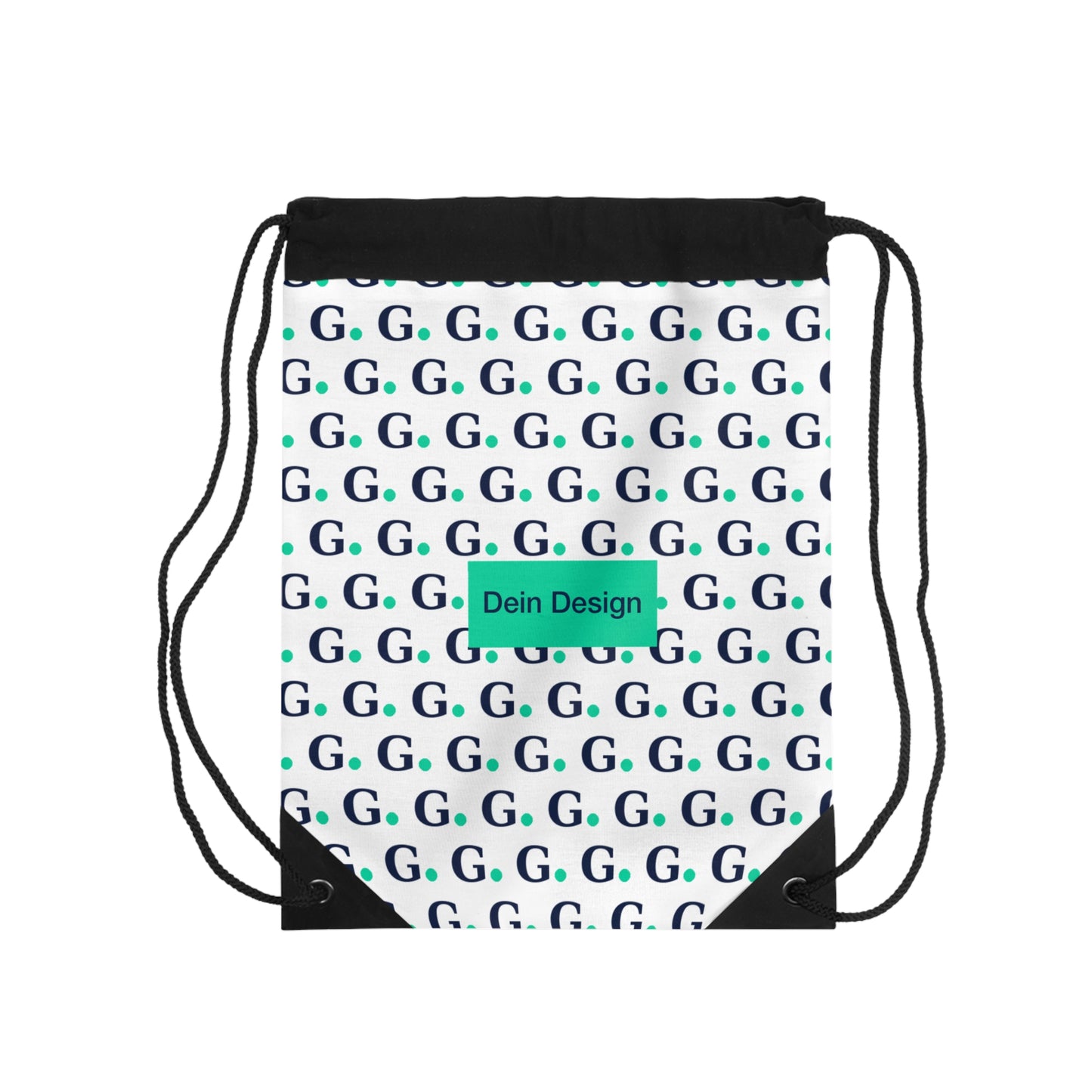 Drawstring Bag — Repeating 'G' Pattern Tote with 'Dein Design' Center Label, Casual Everyday Gym & School Pack