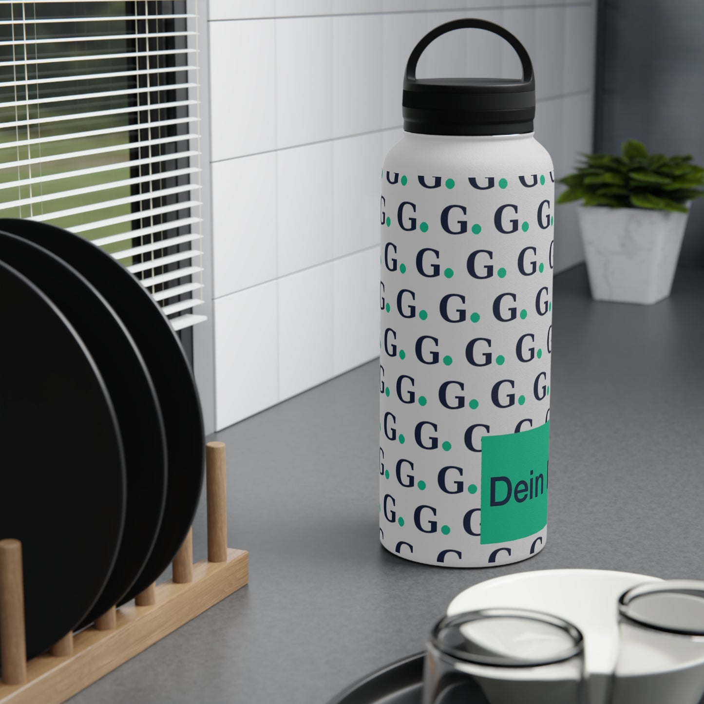 Monogram G Pattern Stainless Steel Water Bottle with Handle Lid