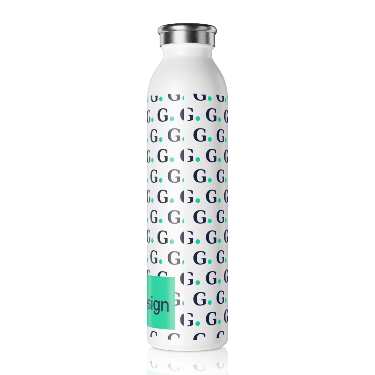 Slim Water Bottle – Monogram G Pattern Stainless Steel Bottle with Teal Name Label
