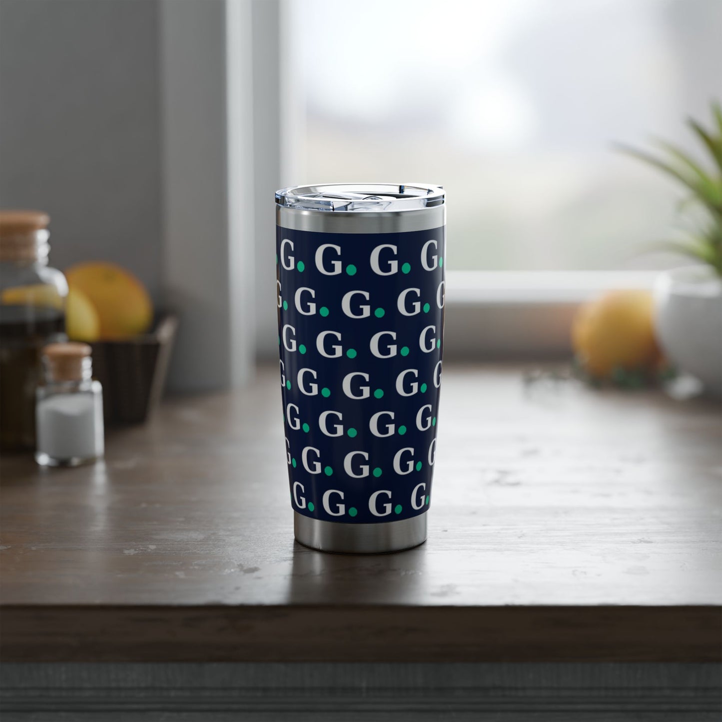 Monogram G 20oz Insulated Tumbler — Navy Patterned Travel Mug