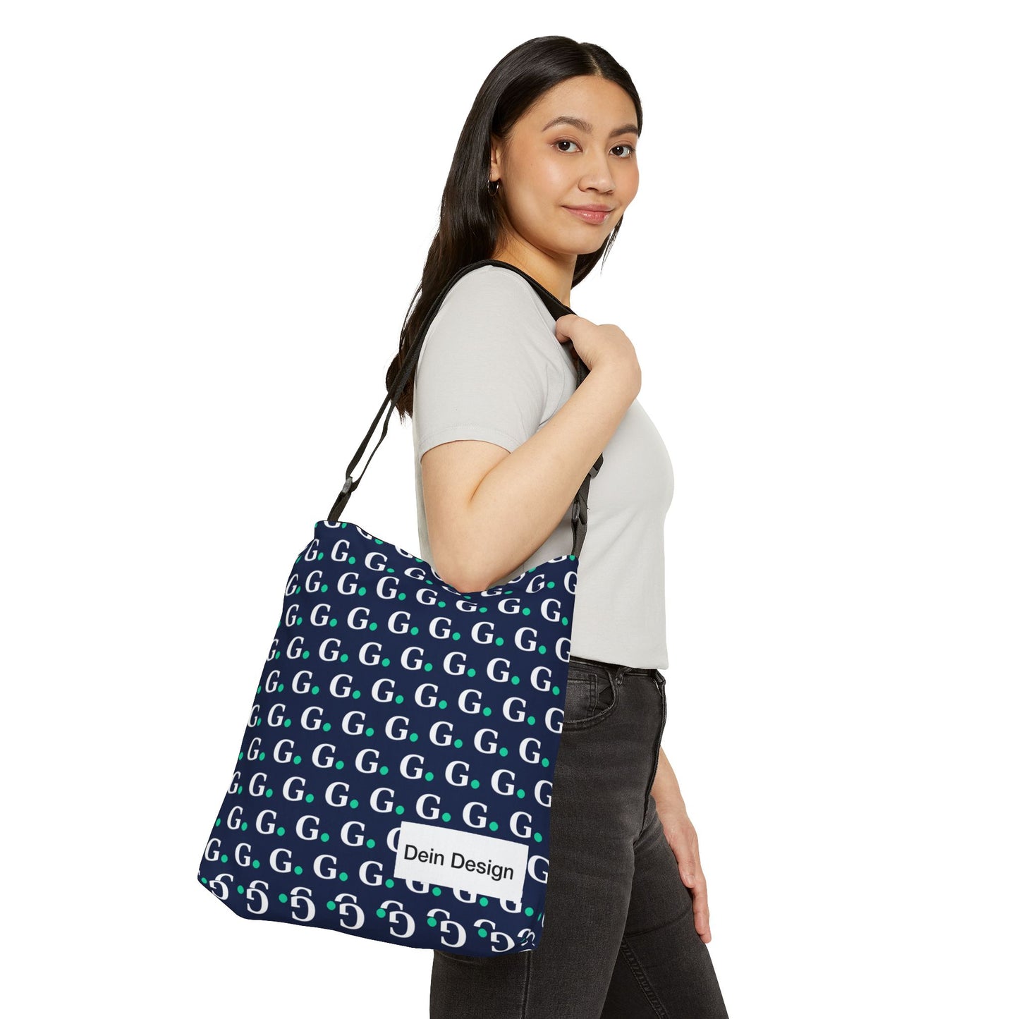 Monogram G Pattern Adjustable Tote Bag — Personalized Initials Crossbody Tote
