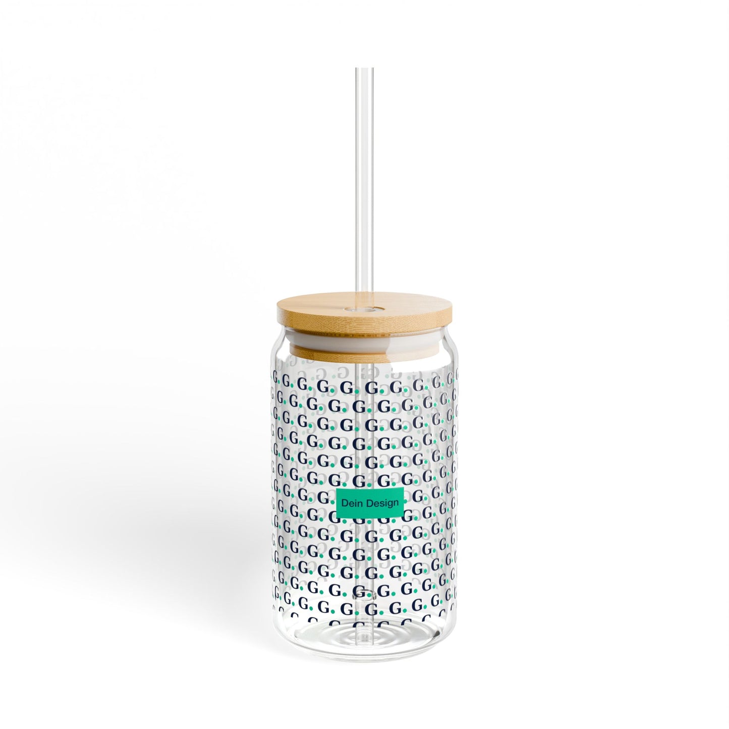 16oz Glass Sipper Tumbler with Bamboo Lid — Repeating 'G' Monogram Pattern
