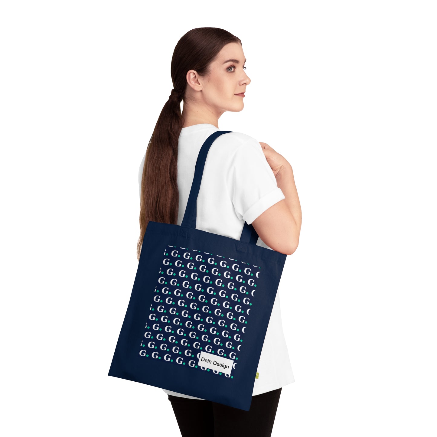 Monogram G Pattern Organic Cotton Tote Bag — Navy Eco Shopper