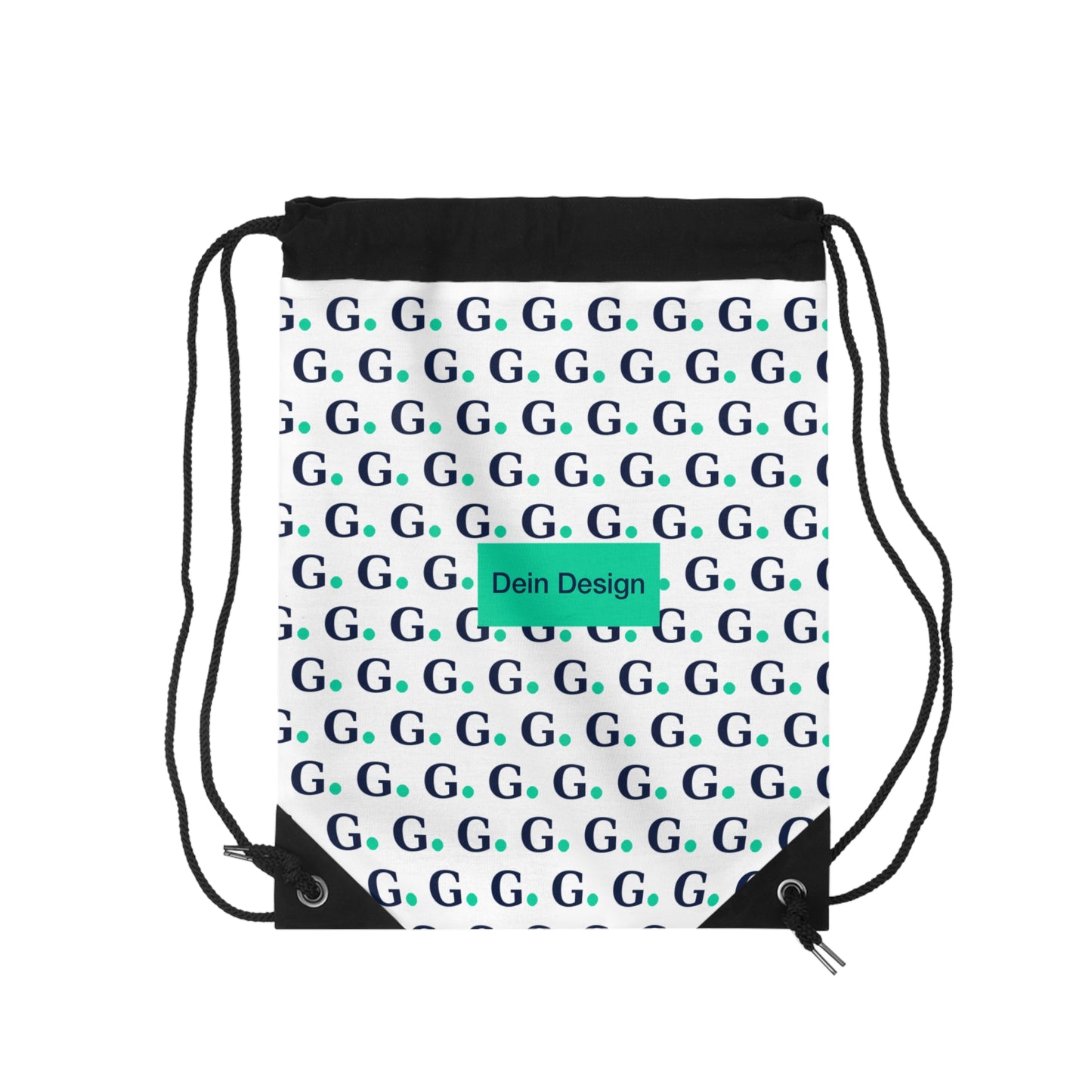 Drawstring Bag — Repeating 'G' Pattern Tote with 'Dein Design' Center Label, Casual Everyday Gym & School Pack