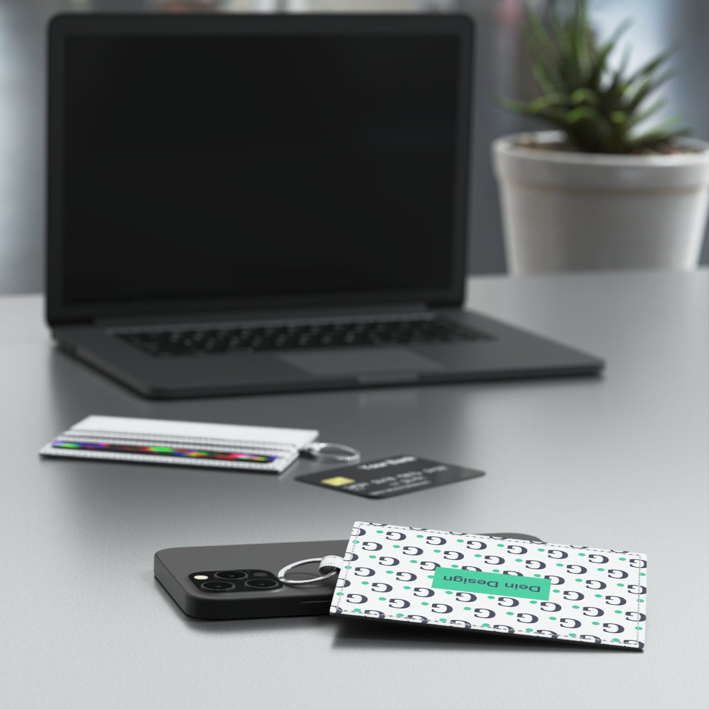 Saffiano Leather Card Holder — Custom Monogram Pattern Card Wallet