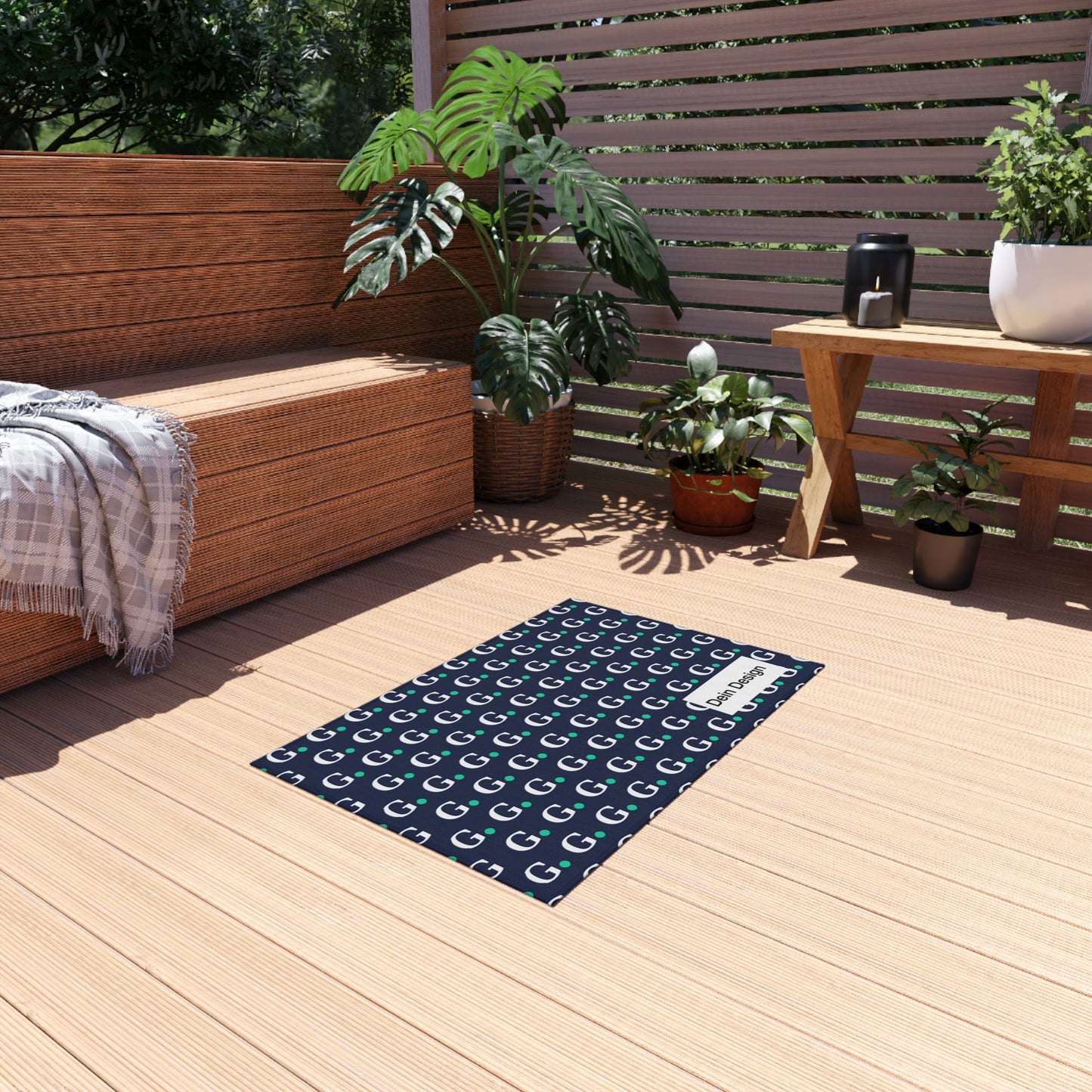 Outdoor Rug — Navy Monogram G Pattern Outdoor Rug (Custom Text "Dein Design")