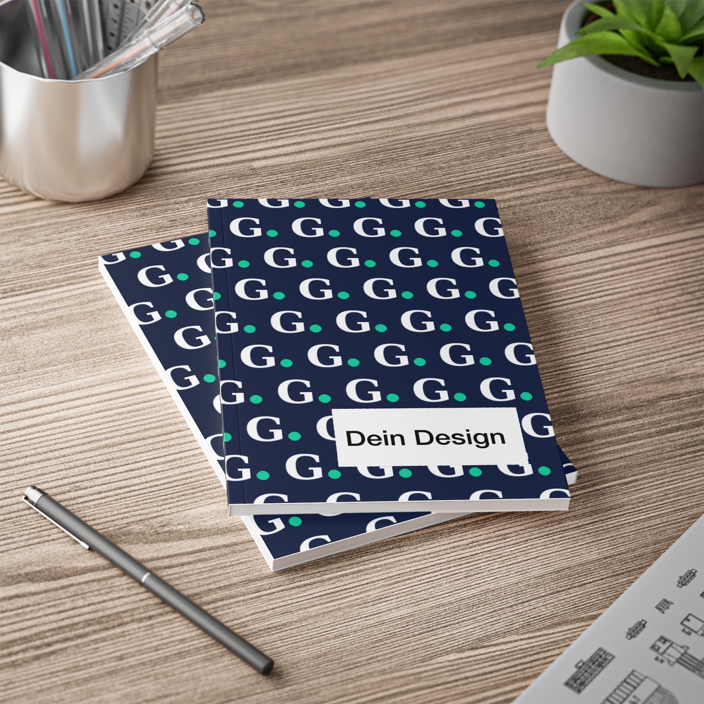 Monogram G Pattern A5 Notebook — Navy & Teal Dotted Initial Journal