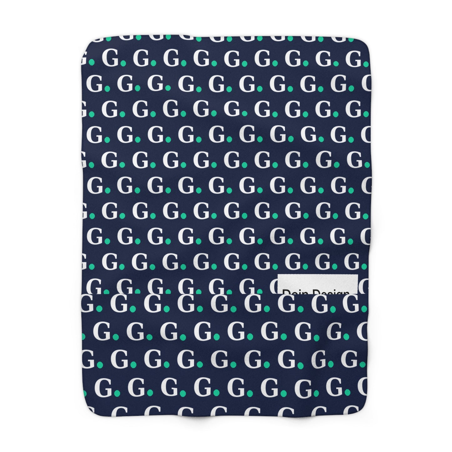Sherpa Fleece Blanket — Cozy Navy Monogram G Pattern with Teal Dot