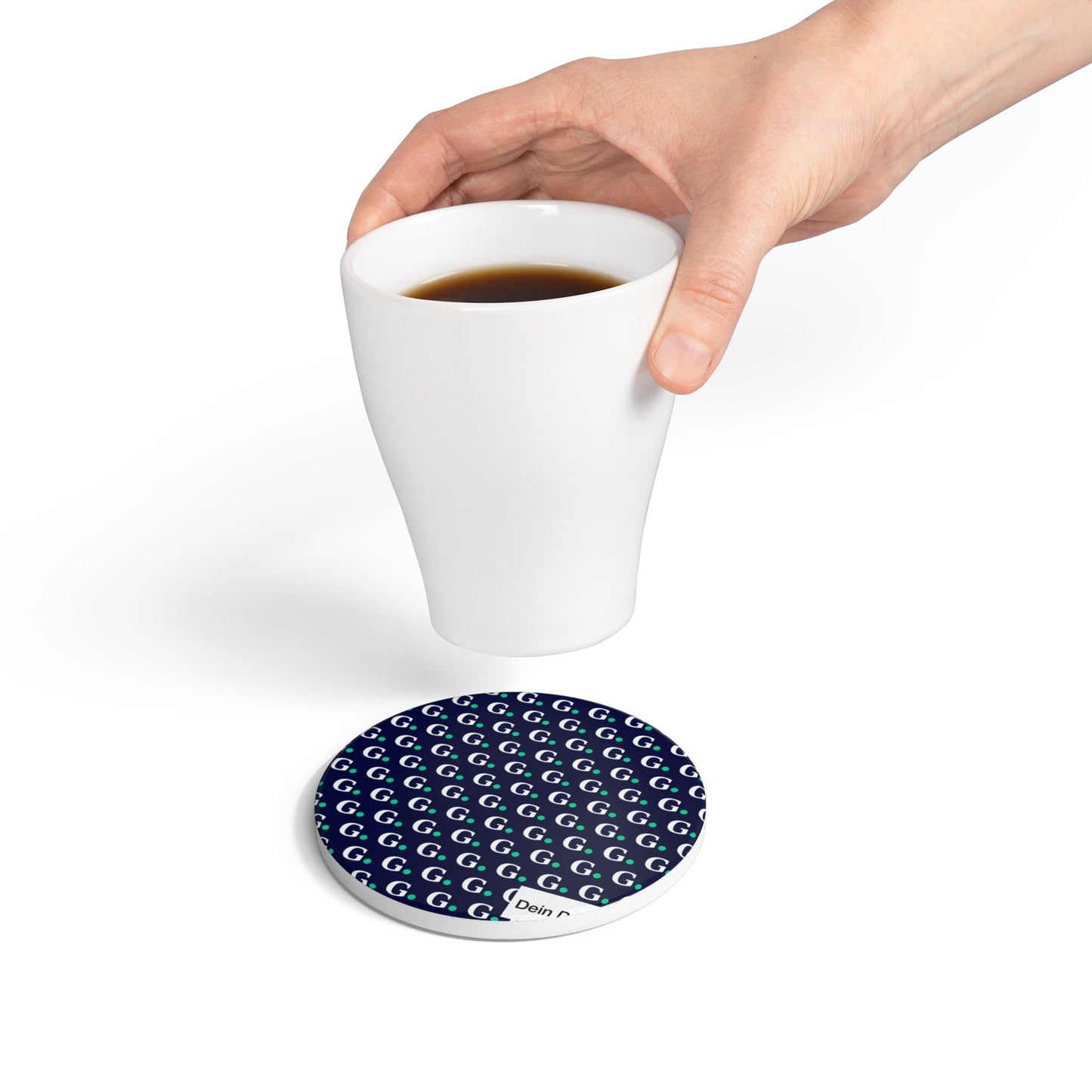 Monogram 'G' Ceramic Coaster — Navy & Teal Repeating Initial Pattern