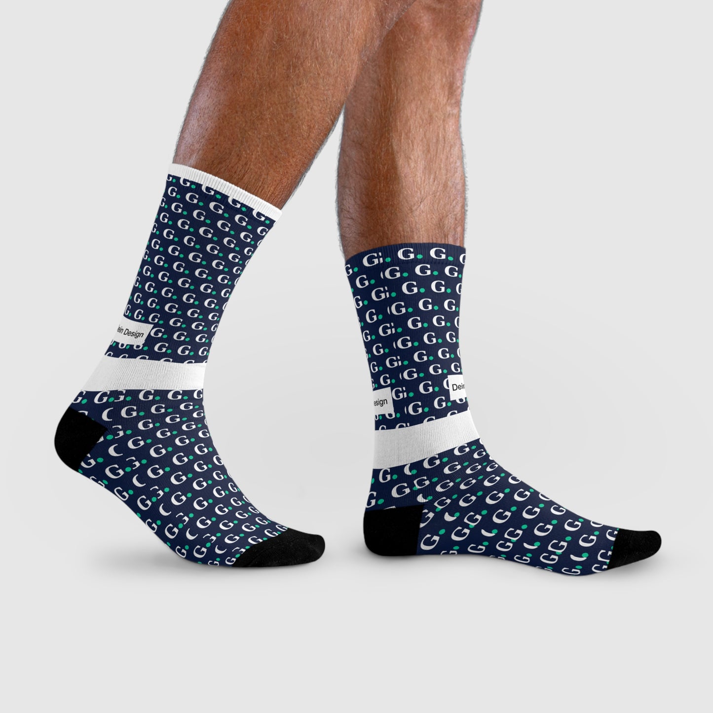 Monogram G Pattern Crew Socks — Navy Sublimation Socks with 'Dein Design' Label