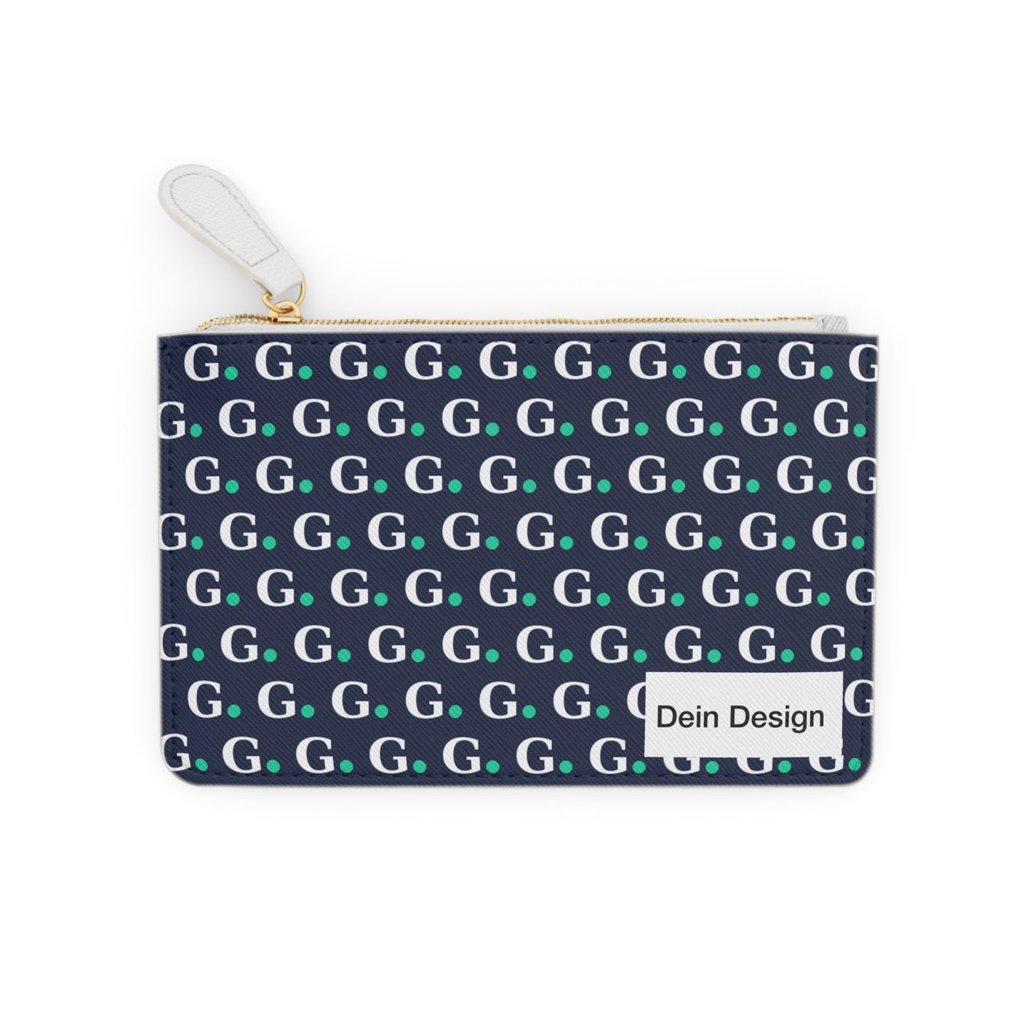 Monogram G Mini Clutch Bag — Navy Patterned Zip Pouch with 'Dein Design' Label