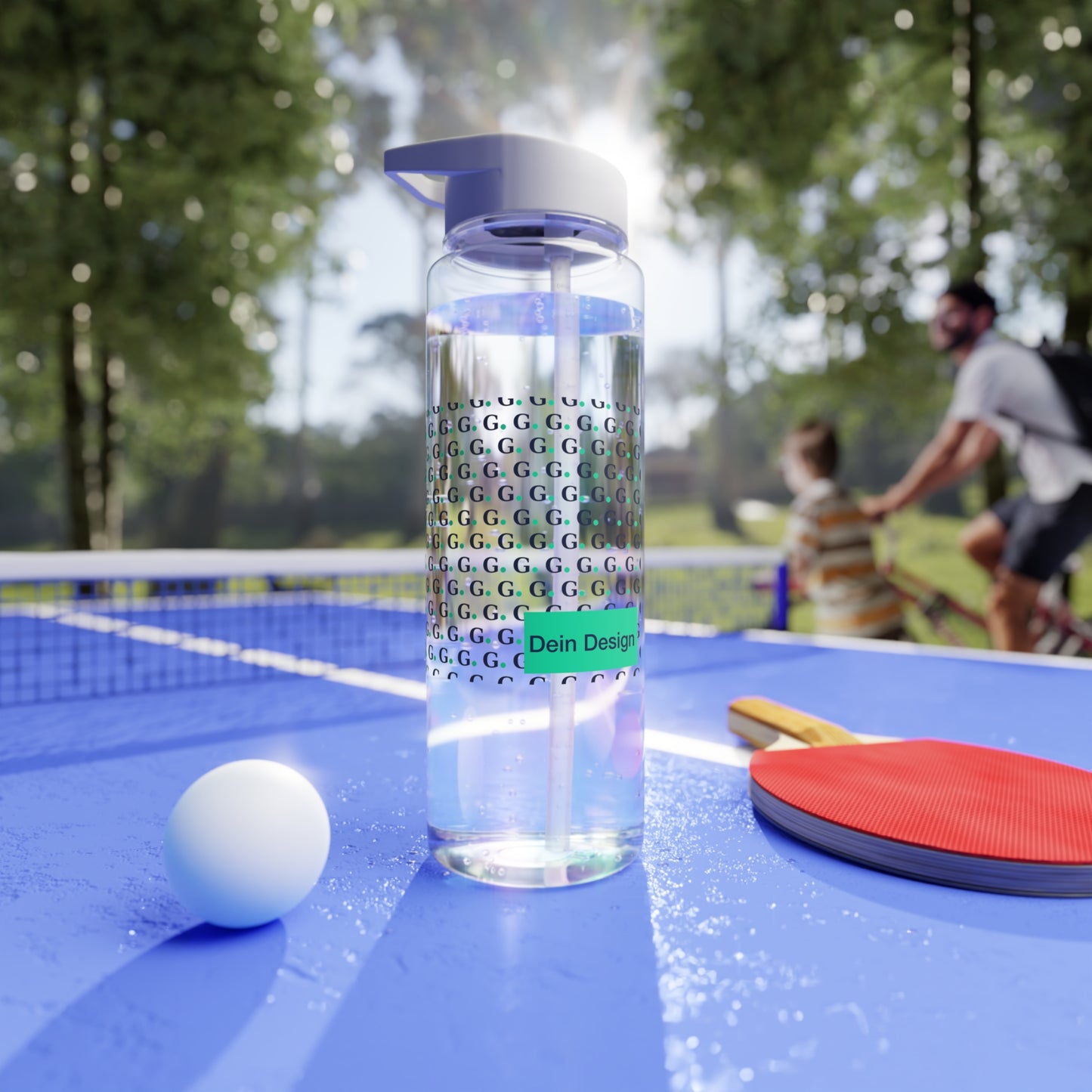 Patterned Tritan Water Bottle — Repeating "G" Logo Design