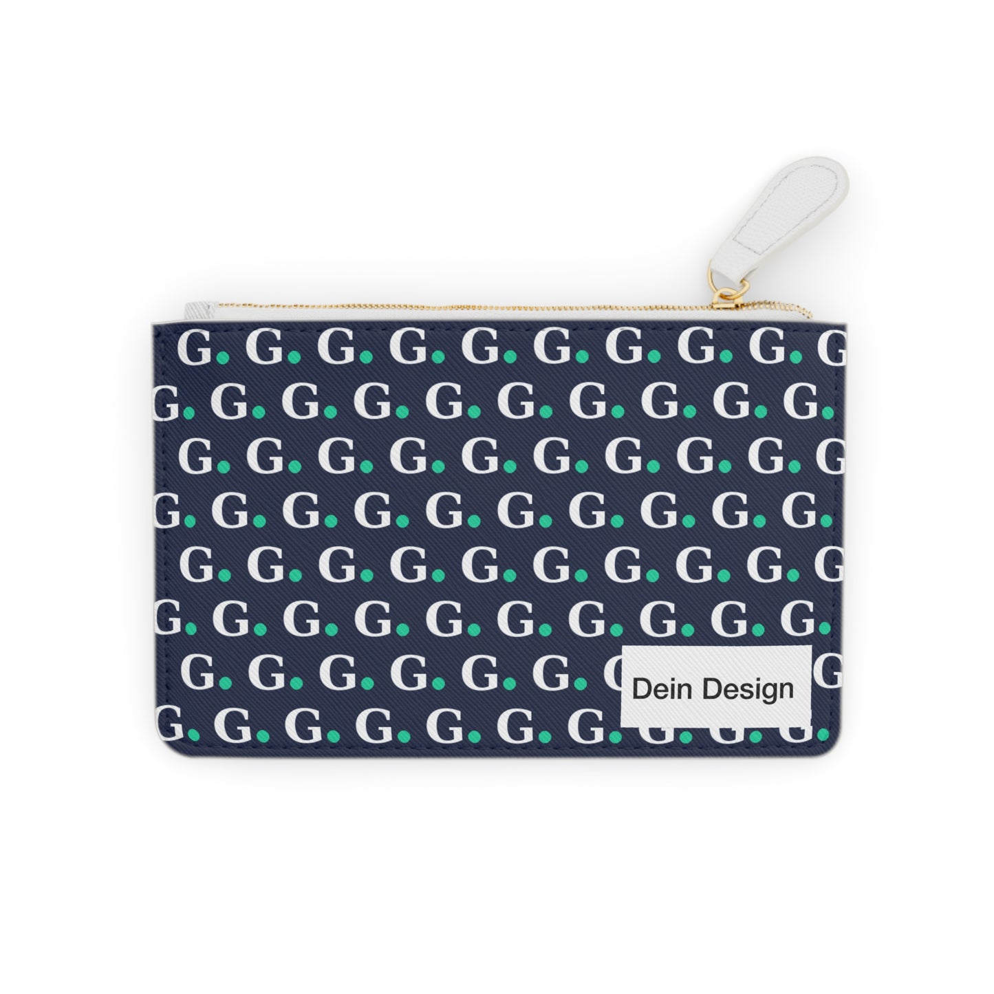 Monogram G Mini Clutch Bag — Navy Patterned Zip Pouch with 'Dein Design' Label