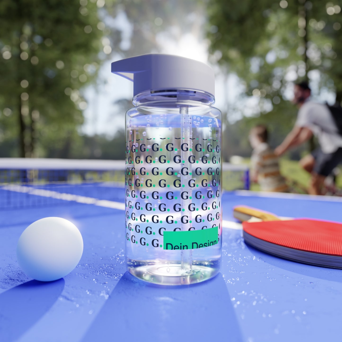 Patterned Tritan Water Bottle — Repeating "G" Logo Design