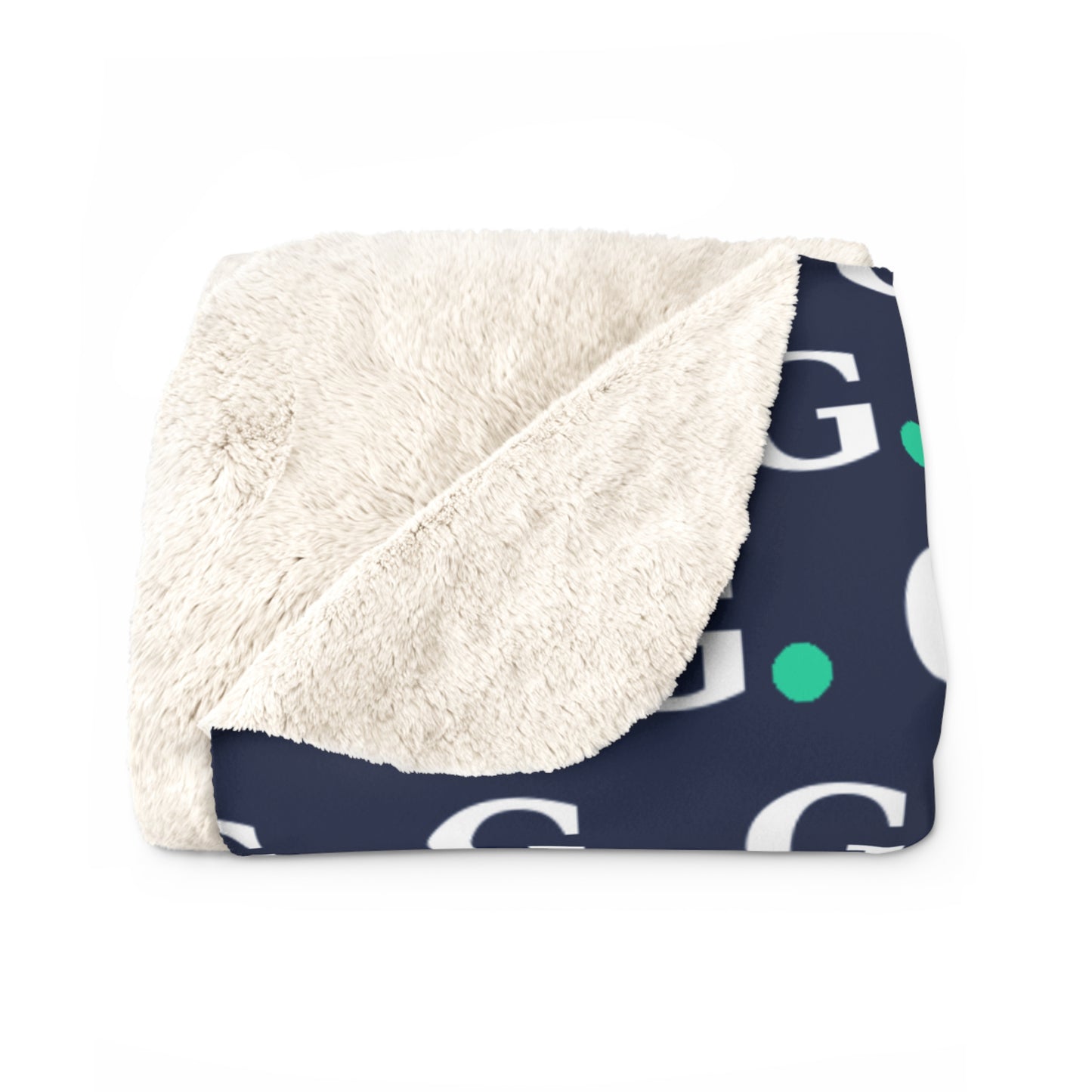 Sherpa Fleece Blanket — Cozy Navy Monogram G Pattern with Teal Dot