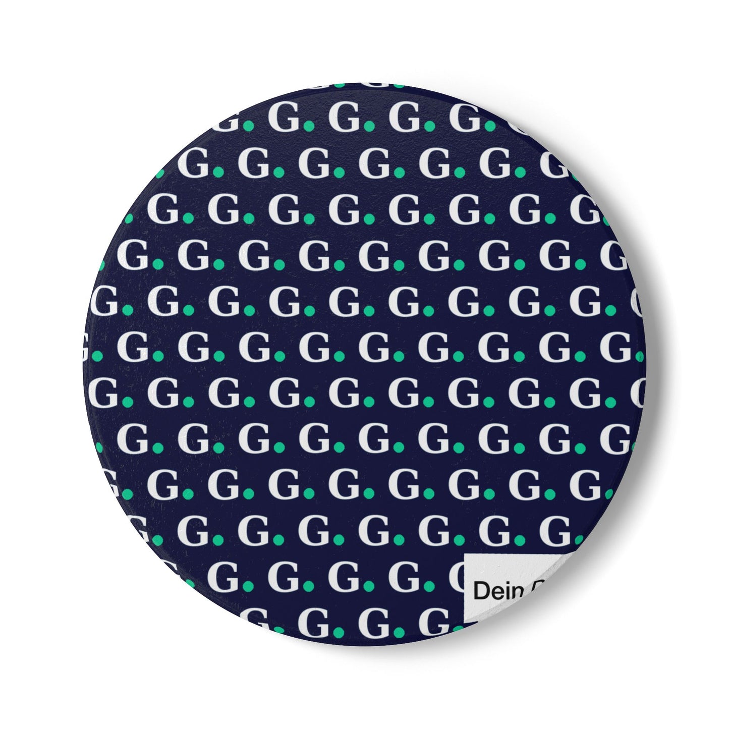 Monogram 'G' Ceramic Coaster — Navy & Teal Repeating Initial Pattern