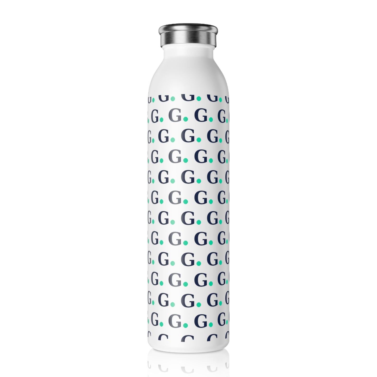Slim Water Bottle – Monogram G Pattern Stainless Steel Bottle with Teal Name Label